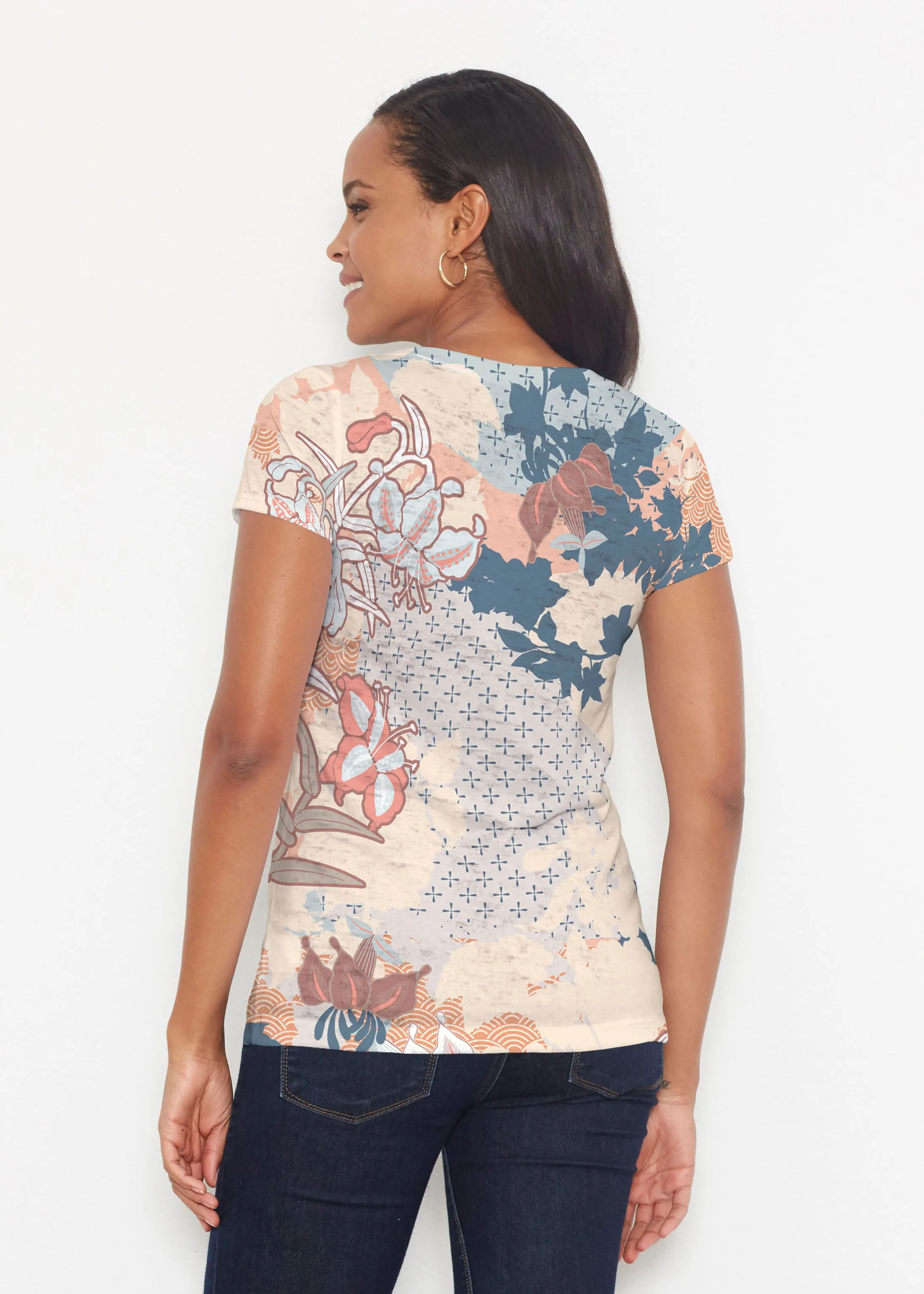 Oriental Floral (7868) ~ Short Sleeve Scoop Shirt