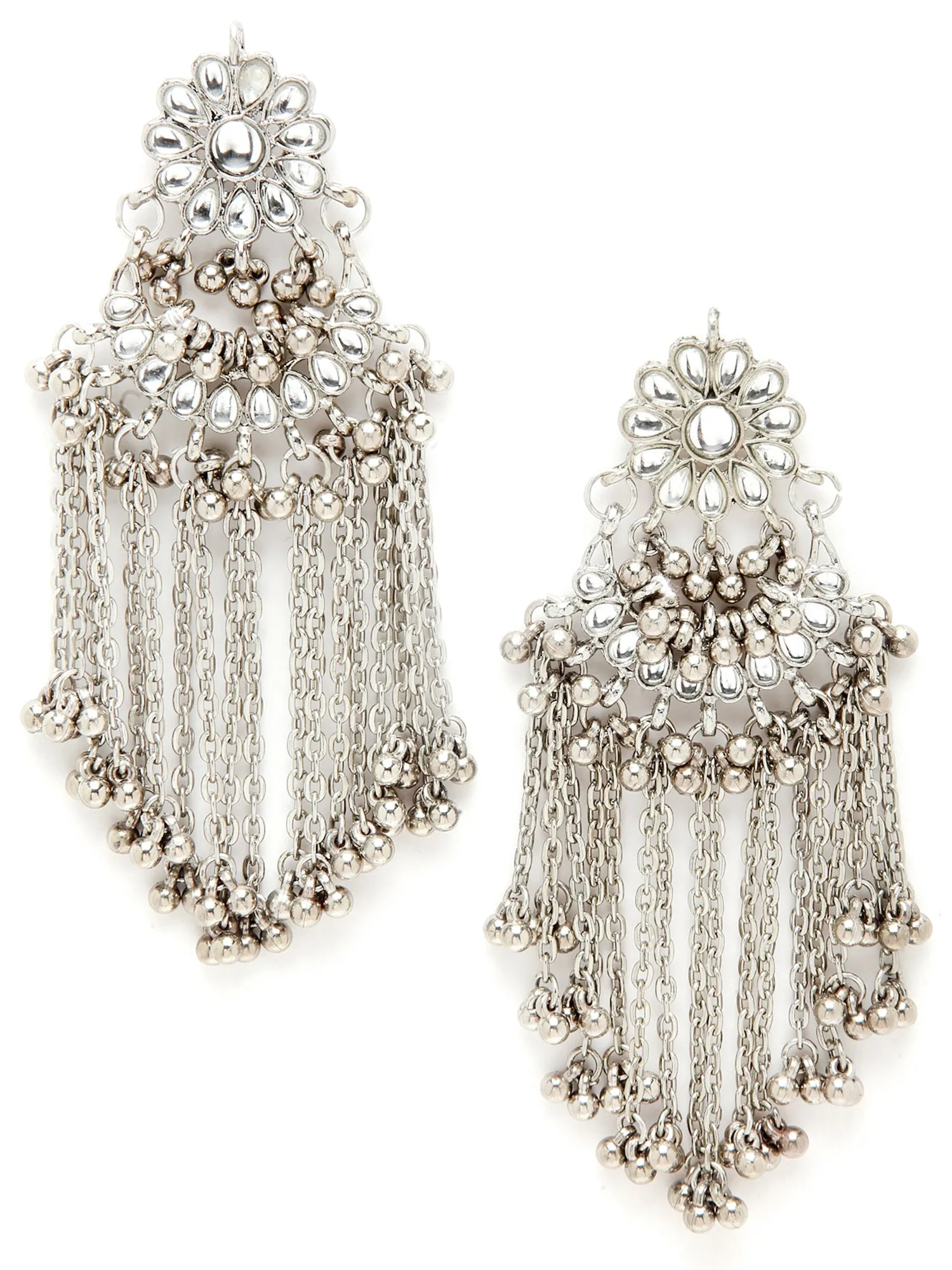 Oxidised Silver Kundan Tassel Earrings for Women