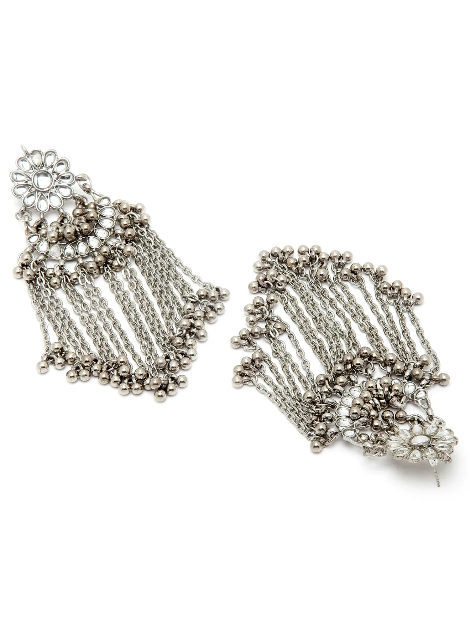 Oxidised Silver Kundan Tassel Earrings for Women