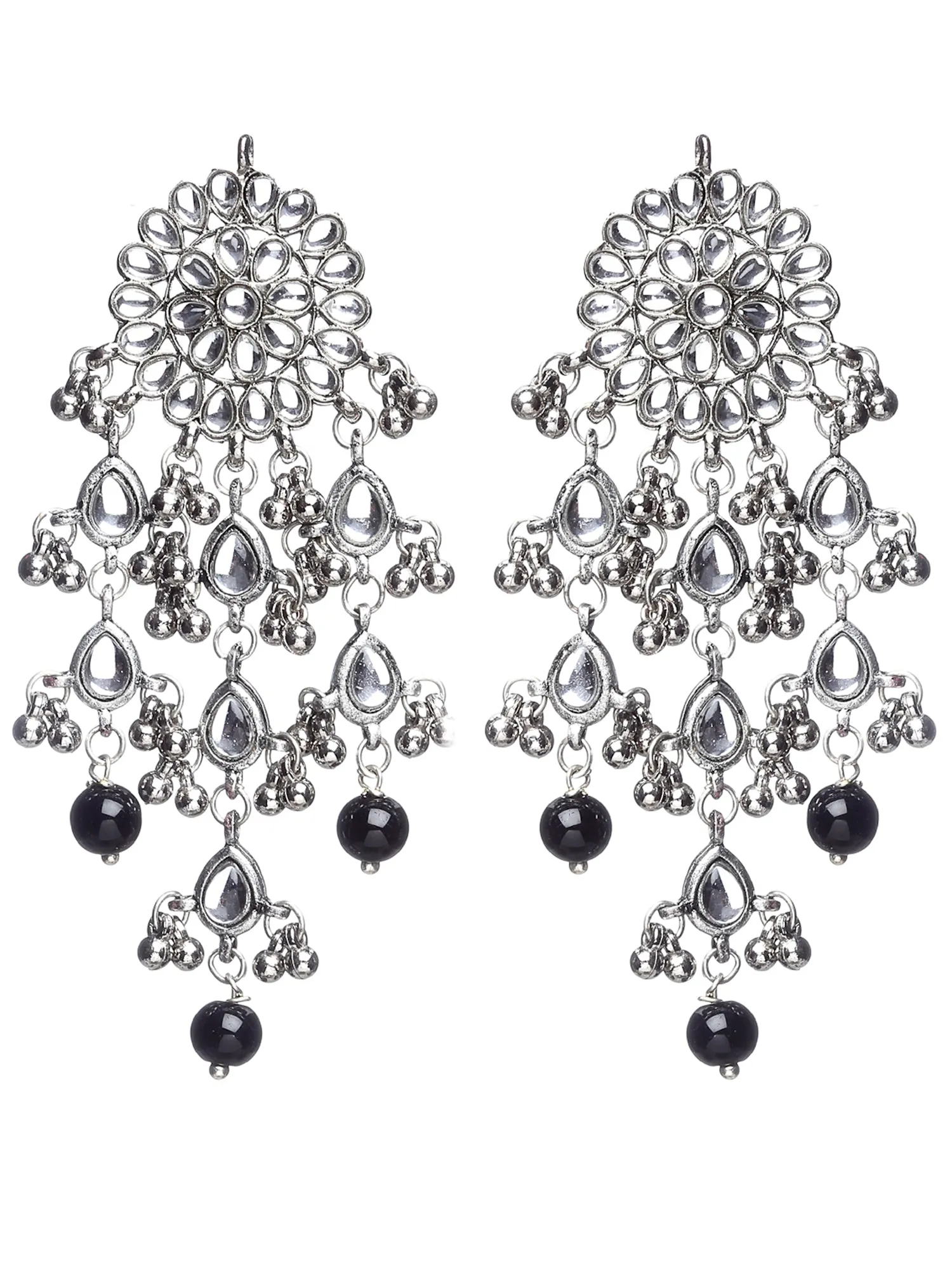 Oxidised Silver Kundan Tassel Earrings