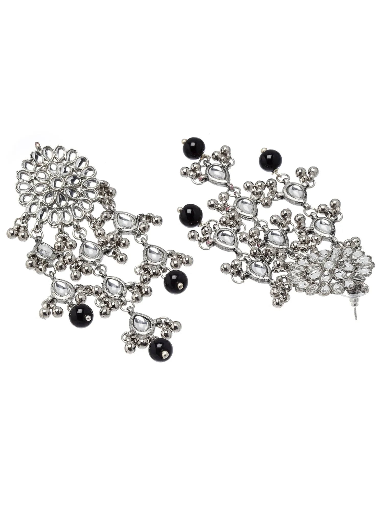 Oxidised Silver Kundan Tassel Earrings