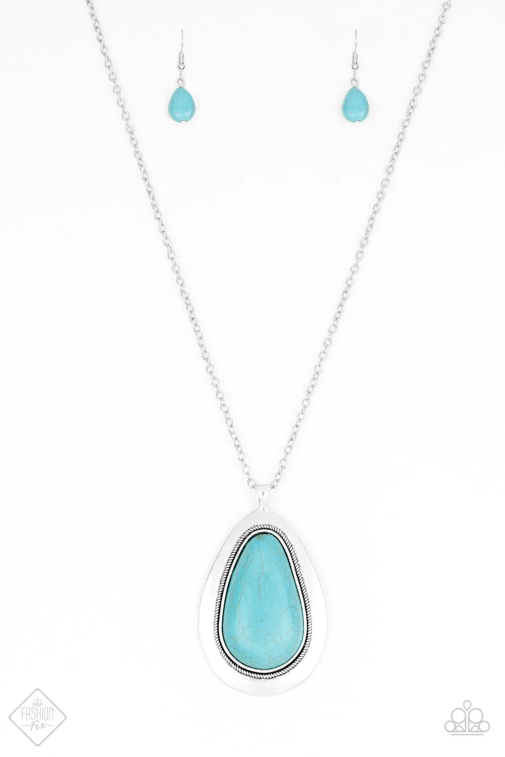 Paparazzi - BADLAND to the Bone - Blue Turquoise Silver Pendant Necklace