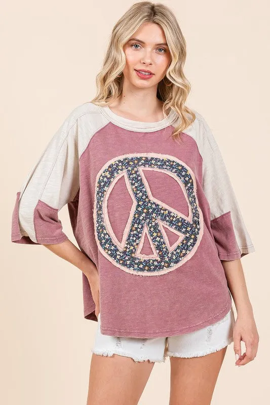 Peace Sign Patch Mineral Washed T-Shirt