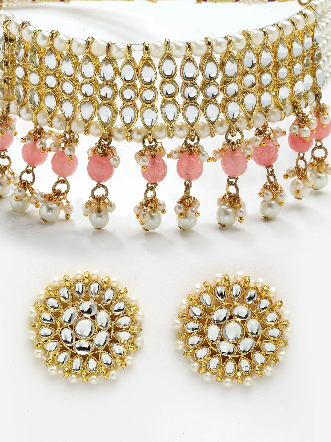 Peach Gold Plated Tesselled Choker Necklace Set