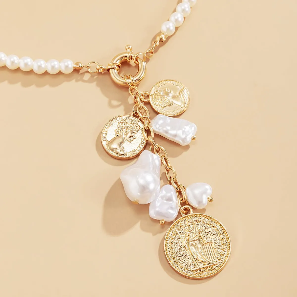 Pearl & 18K Gold-Plated Beaded Coin Pendant Necklace