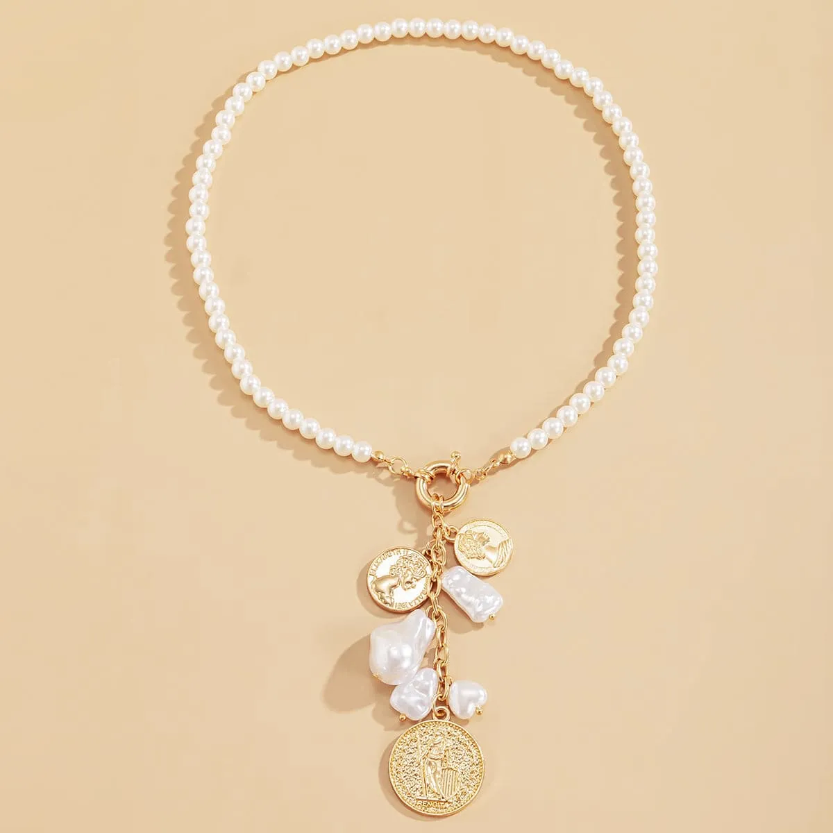 Pearl & 18K Gold-Plated Beaded Coin Pendant Necklace