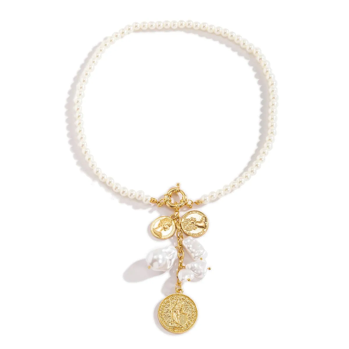 Pearl & 18K Gold-Plated Beaded Coin Pendant Necklace