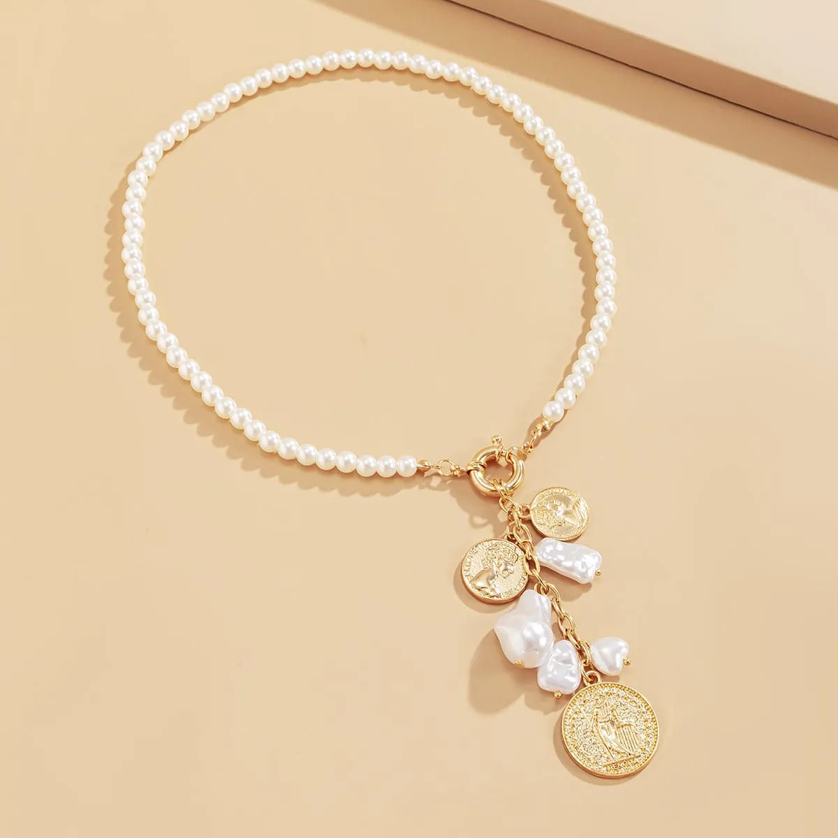 Pearl & 18K Gold-Plated Beaded Coin Pendant Necklace