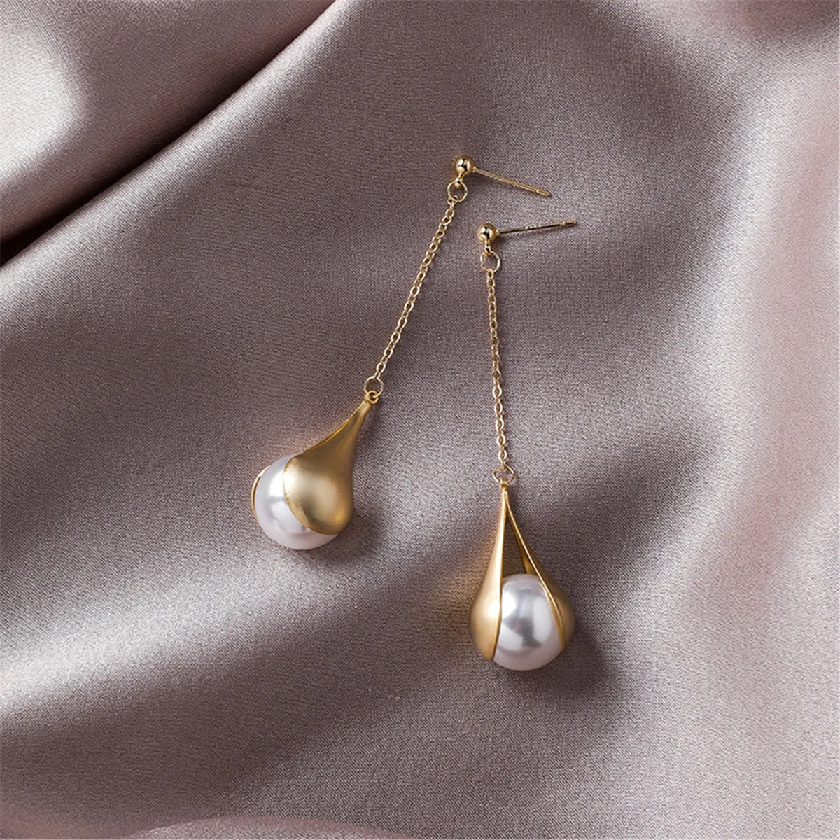 Pearl & 18K Gold-Plated Bezel Drop Earrings