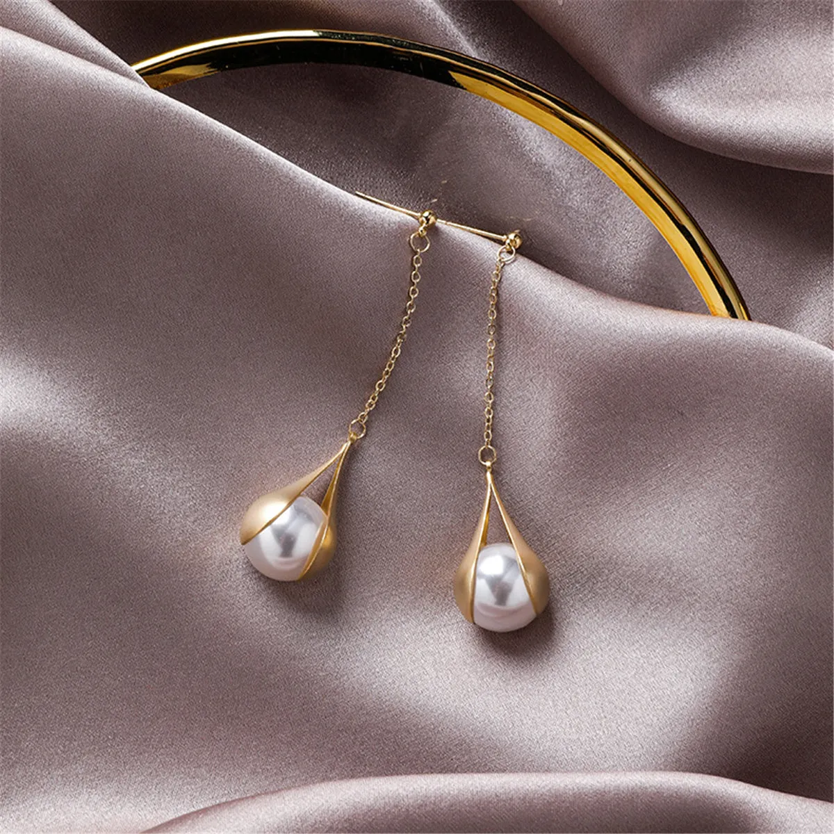 Pearl & 18K Gold-Plated Bezel Drop Earrings