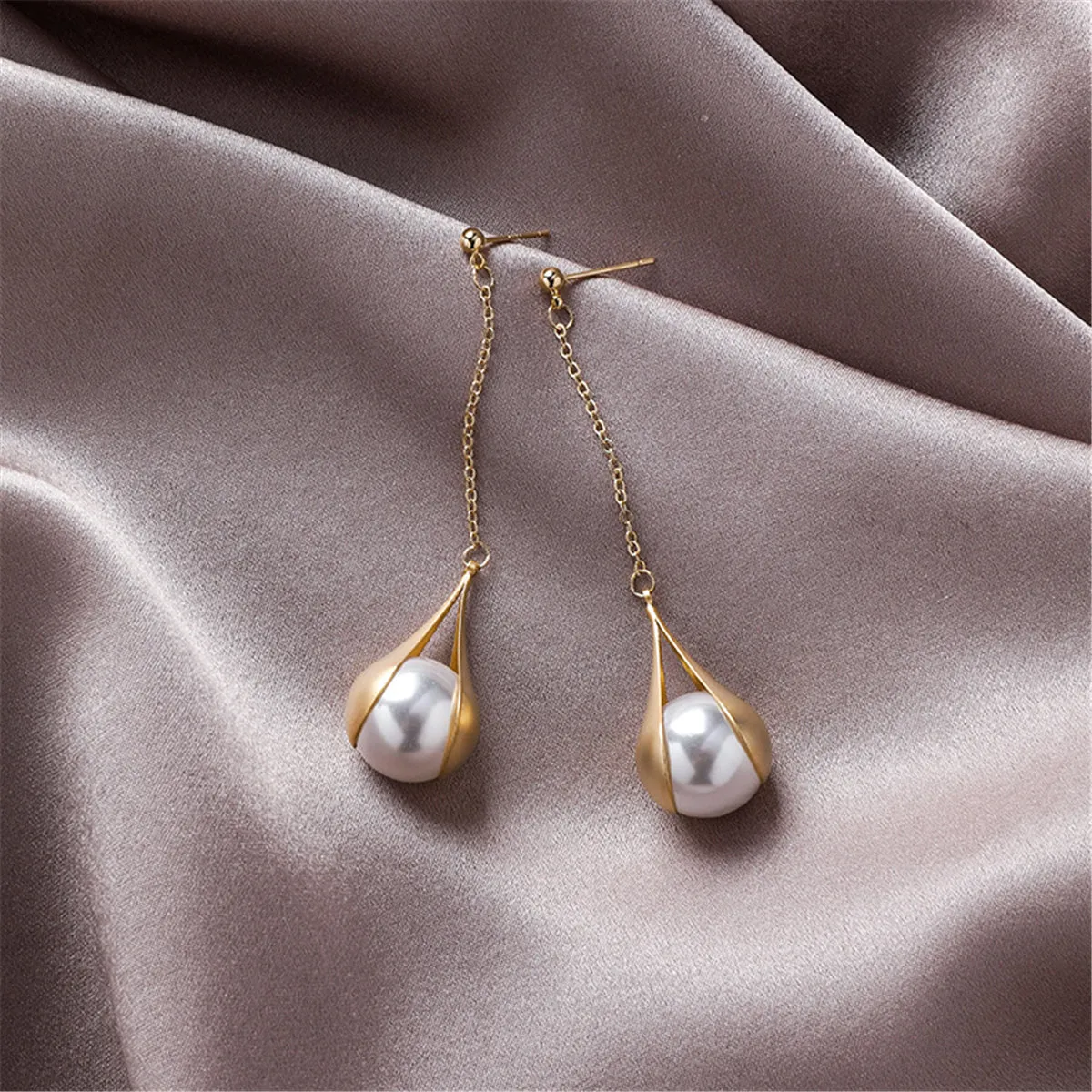 Pearl & 18K Gold-Plated Bezel Drop Earrings