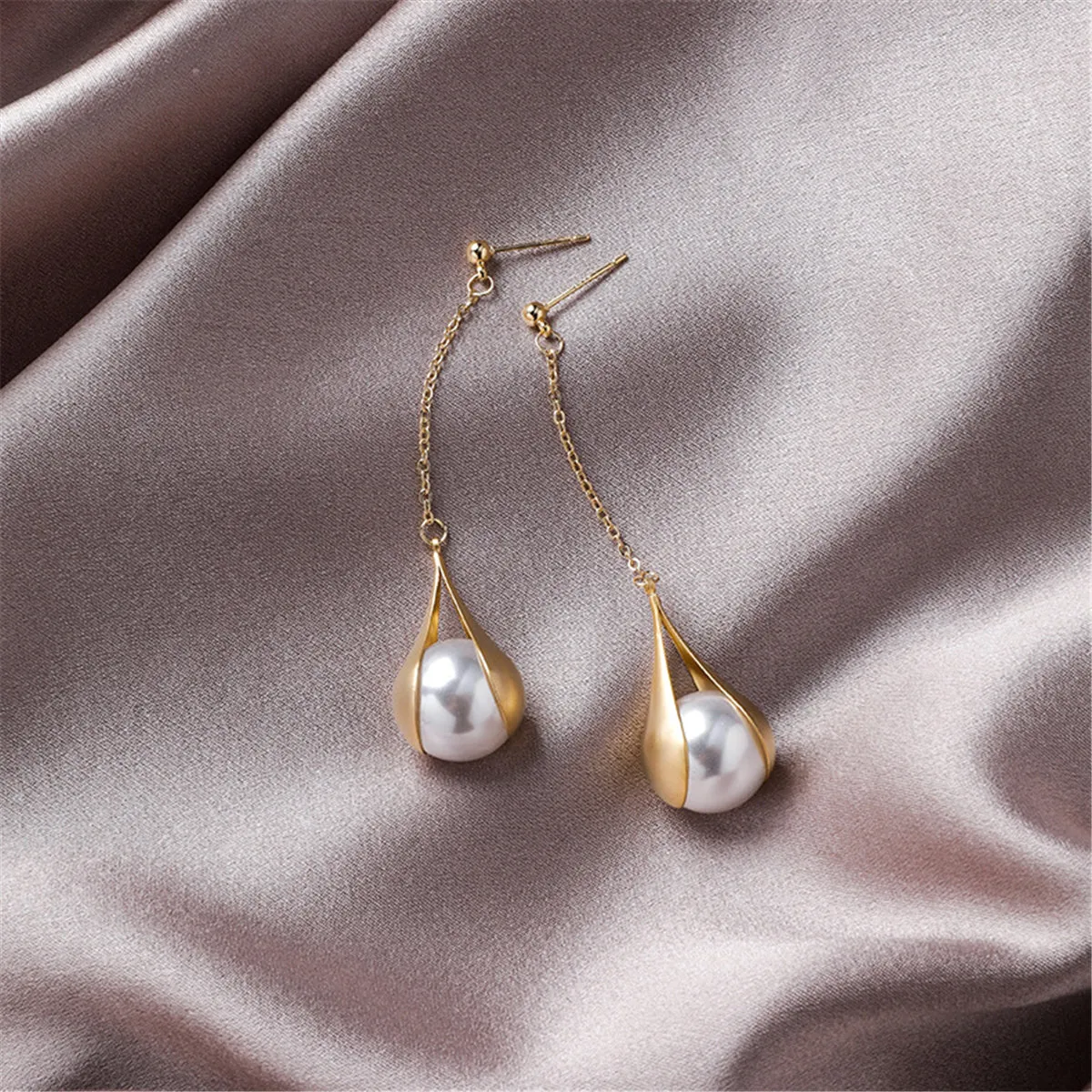 Pearl & 18K Gold-Plated Bezel Drop Earrings