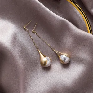 Pearl & 18K Gold-Plated Bezel Drop Earrings
