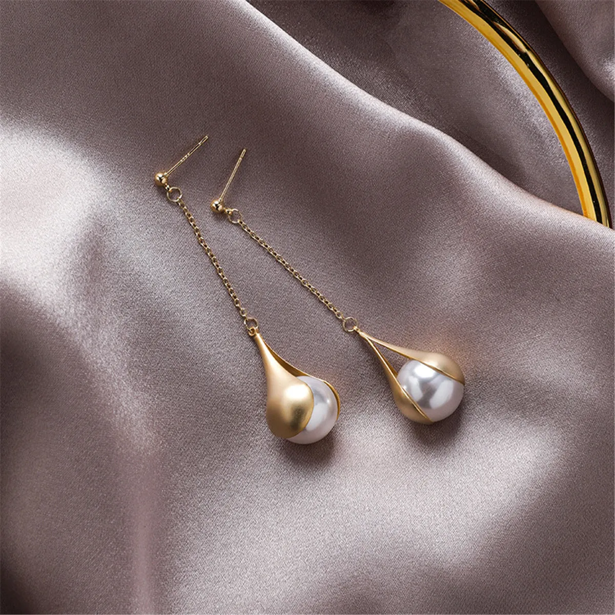 Pearl & 18K Gold-Plated Bezel Drop Earrings