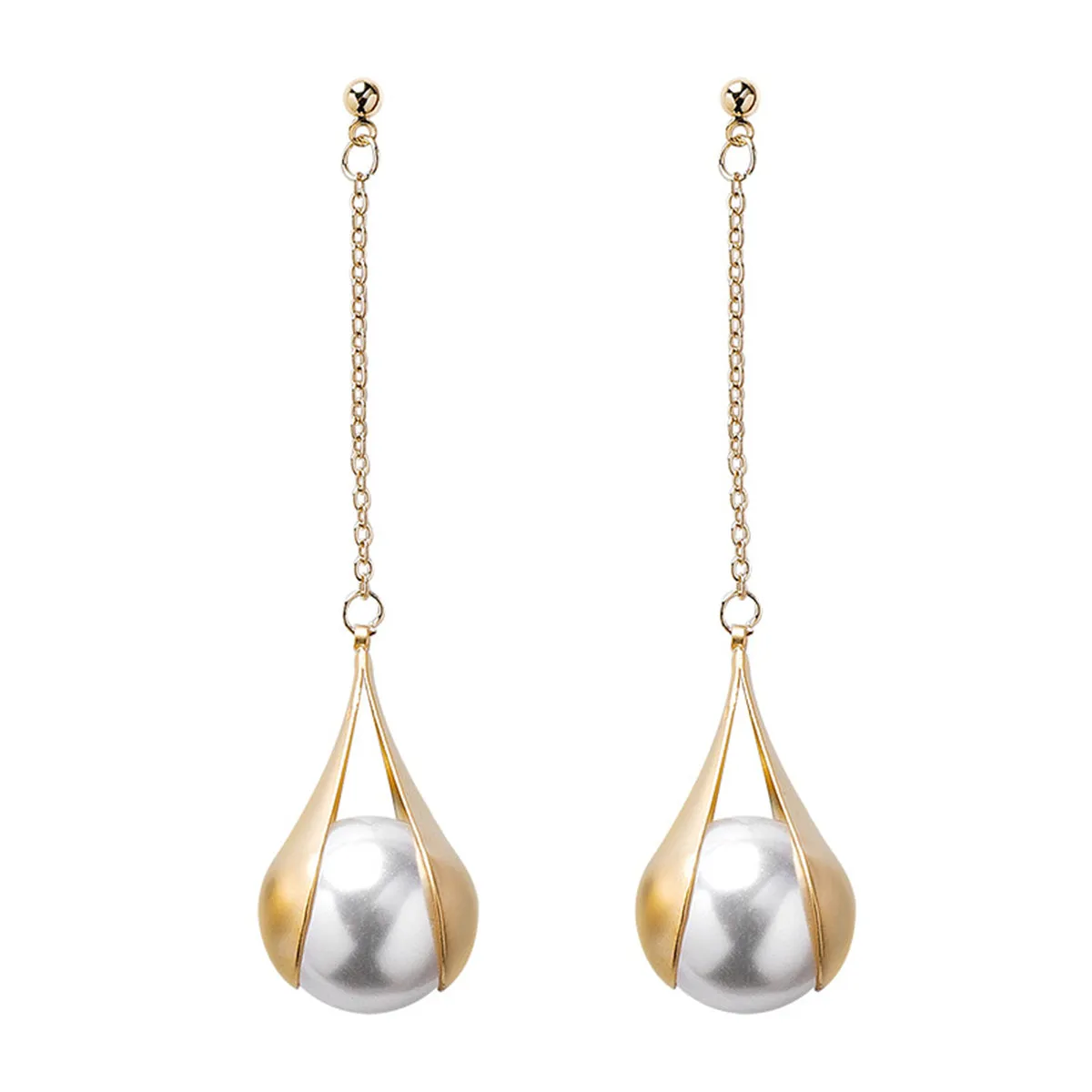 Pearl & 18K Gold-Plated Bezel Drop Earrings