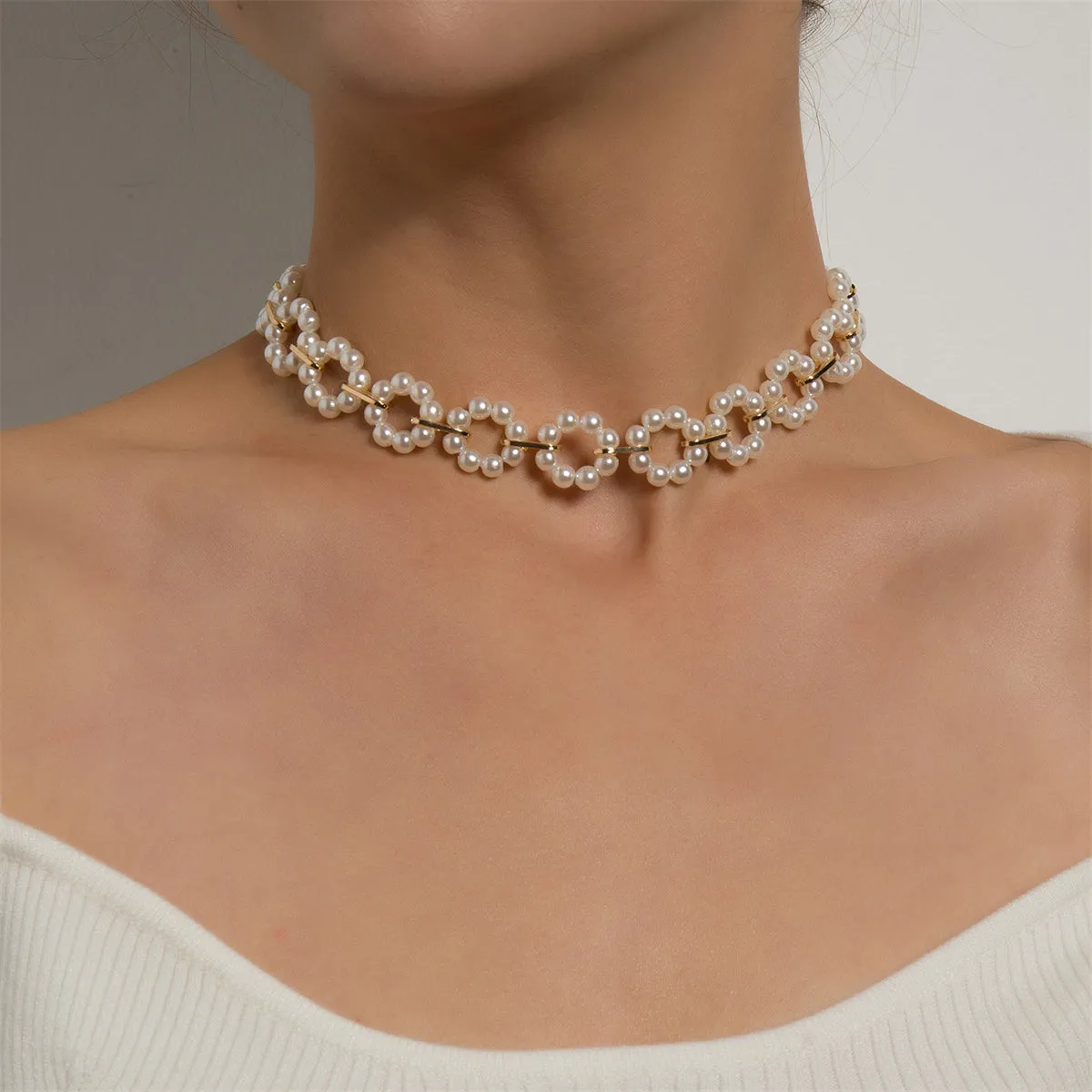 Pearl & 18K Gold-Plated Circle Choker Necklace