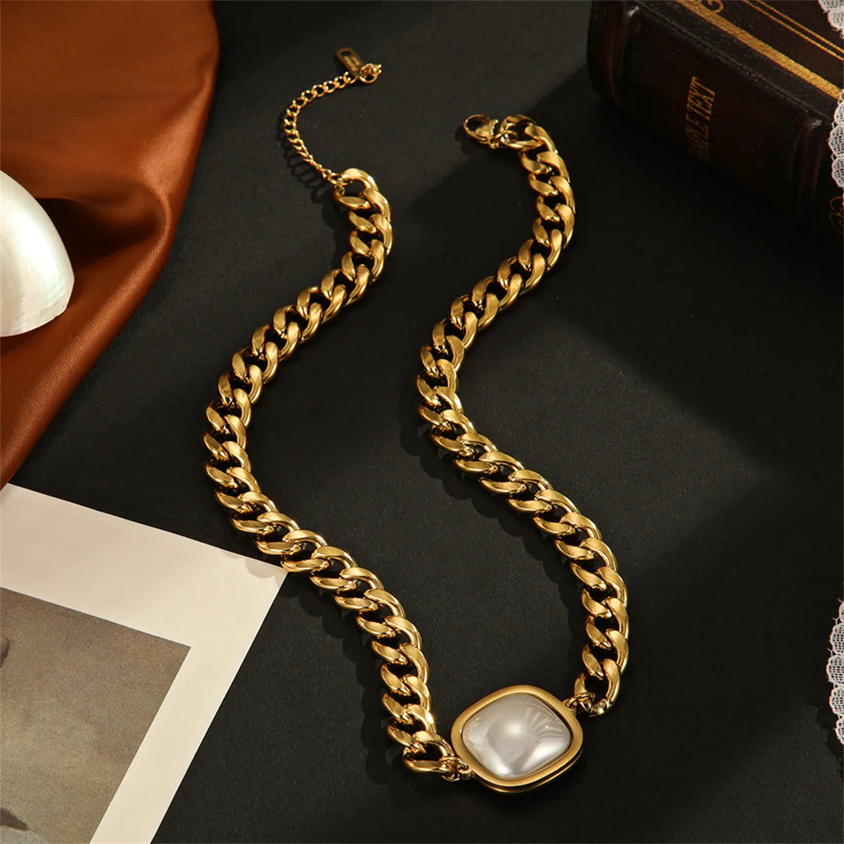 Pearl & 18K Gold-Plated Curb Chain Pendant Necklace