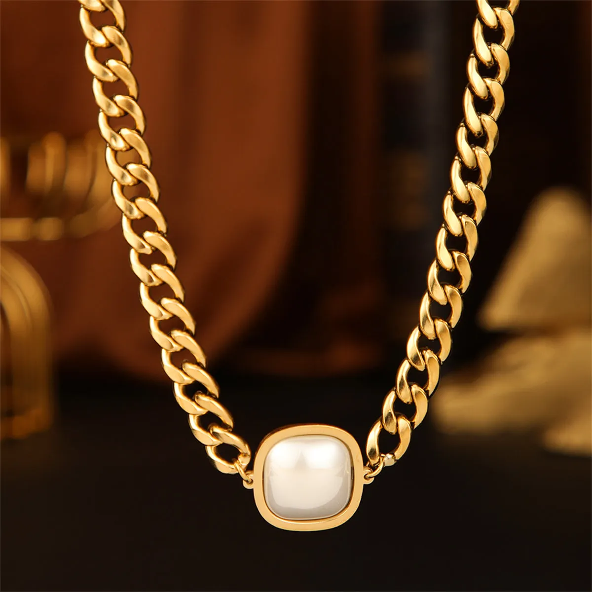 Pearl & 18K Gold-Plated Curb Chain Pendant Necklace