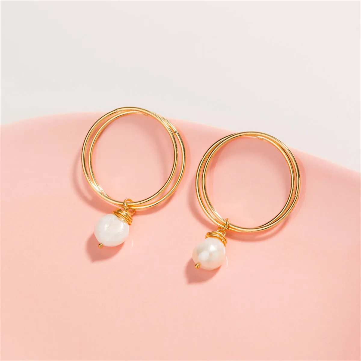 Pearl & 18K Gold-Plated Double Hoop Drop Earrings
