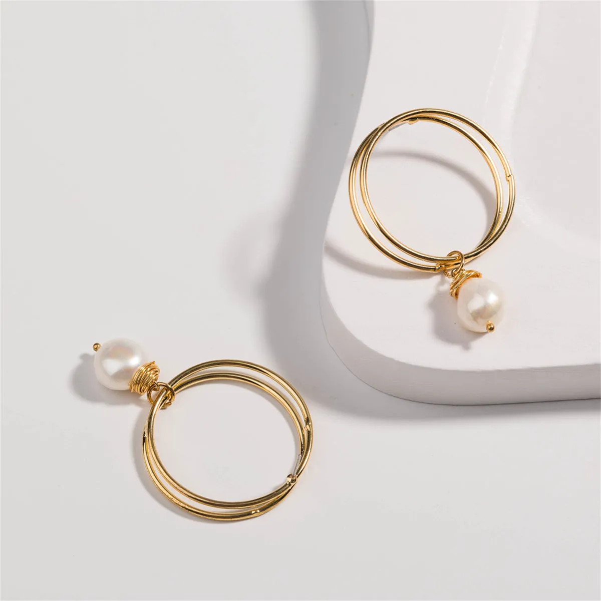 Pearl & 18K Gold-Plated Double Hoop Drop Earrings