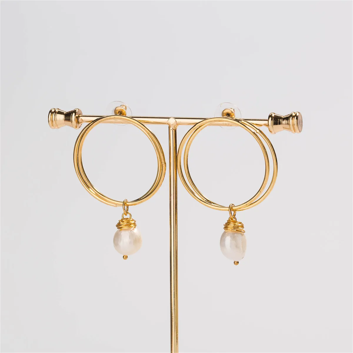 Pearl & 18K Gold-Plated Double Hoop Drop Earrings
