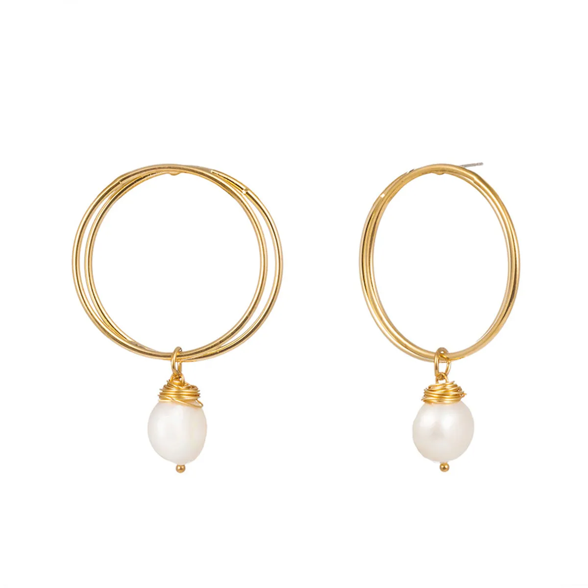 Pearl & 18K Gold-Plated Double Hoop Drop Earrings