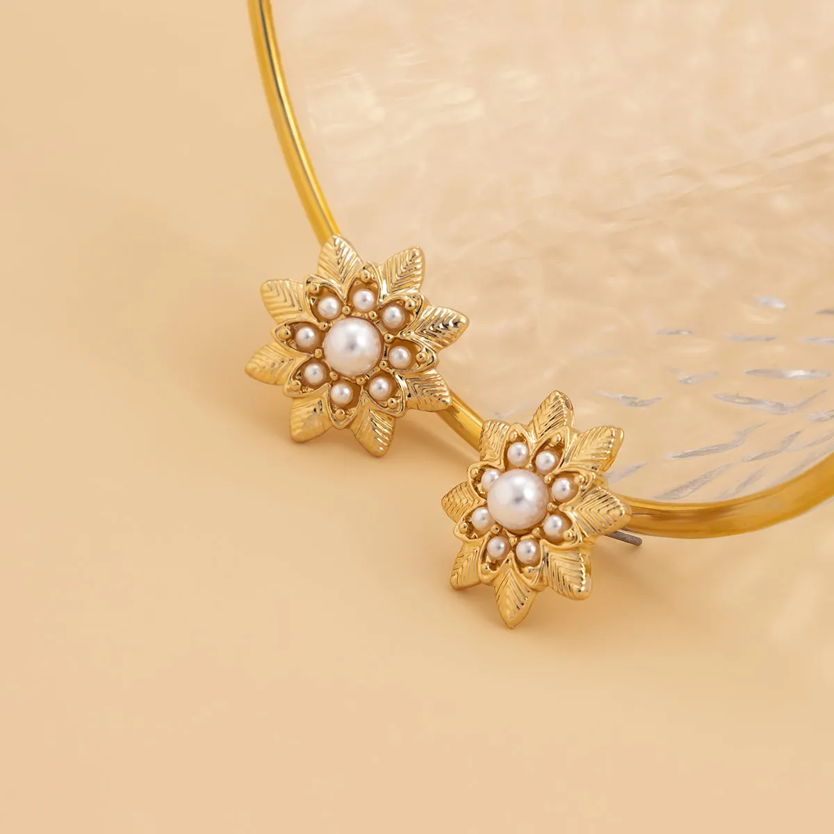 Pearl & 18K Gold-Plated Flower Stud Earrings