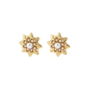 Pearl & 18K Gold-Plated Flower Stud Earrings