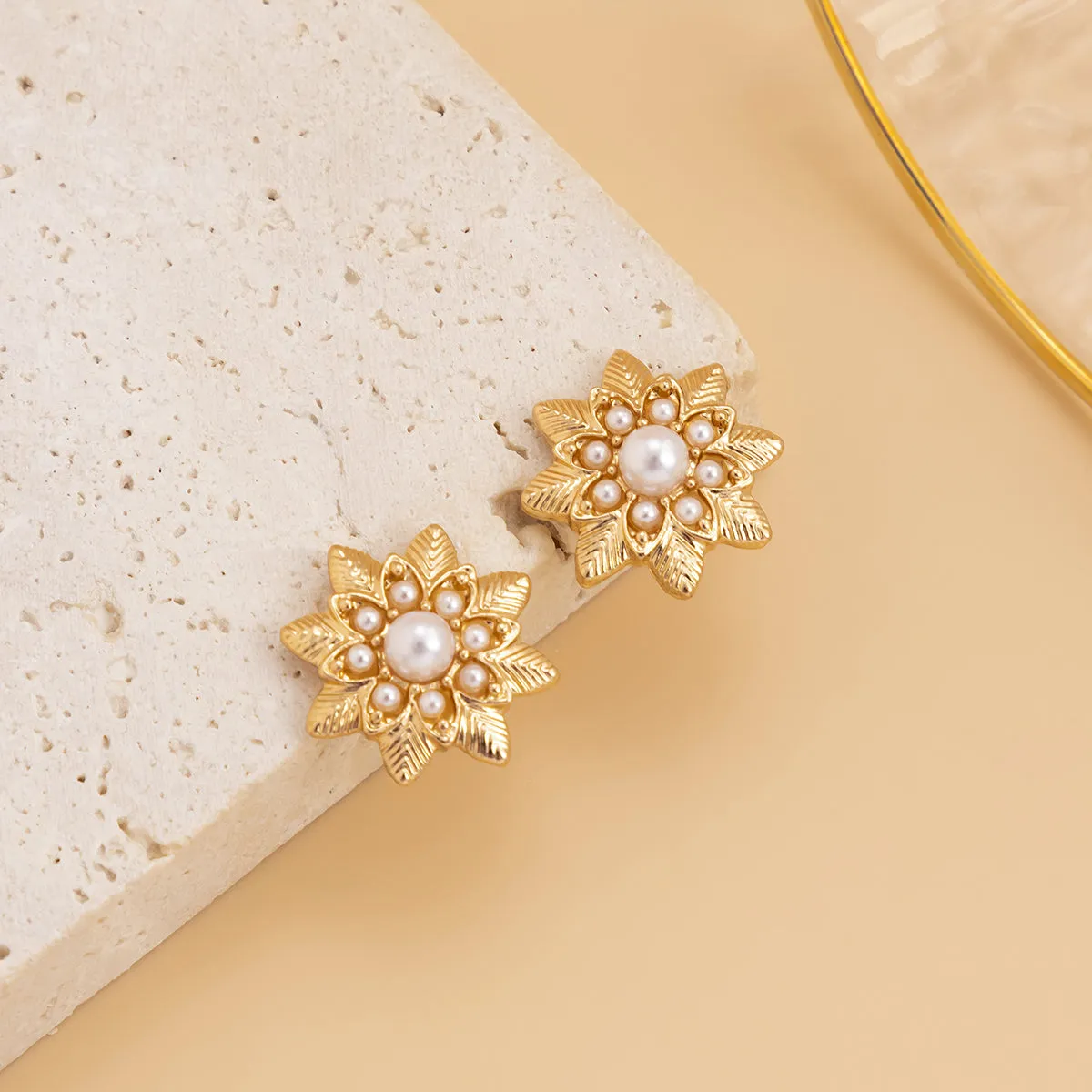 Pearl & 18K Gold-Plated Flower Stud Earrings