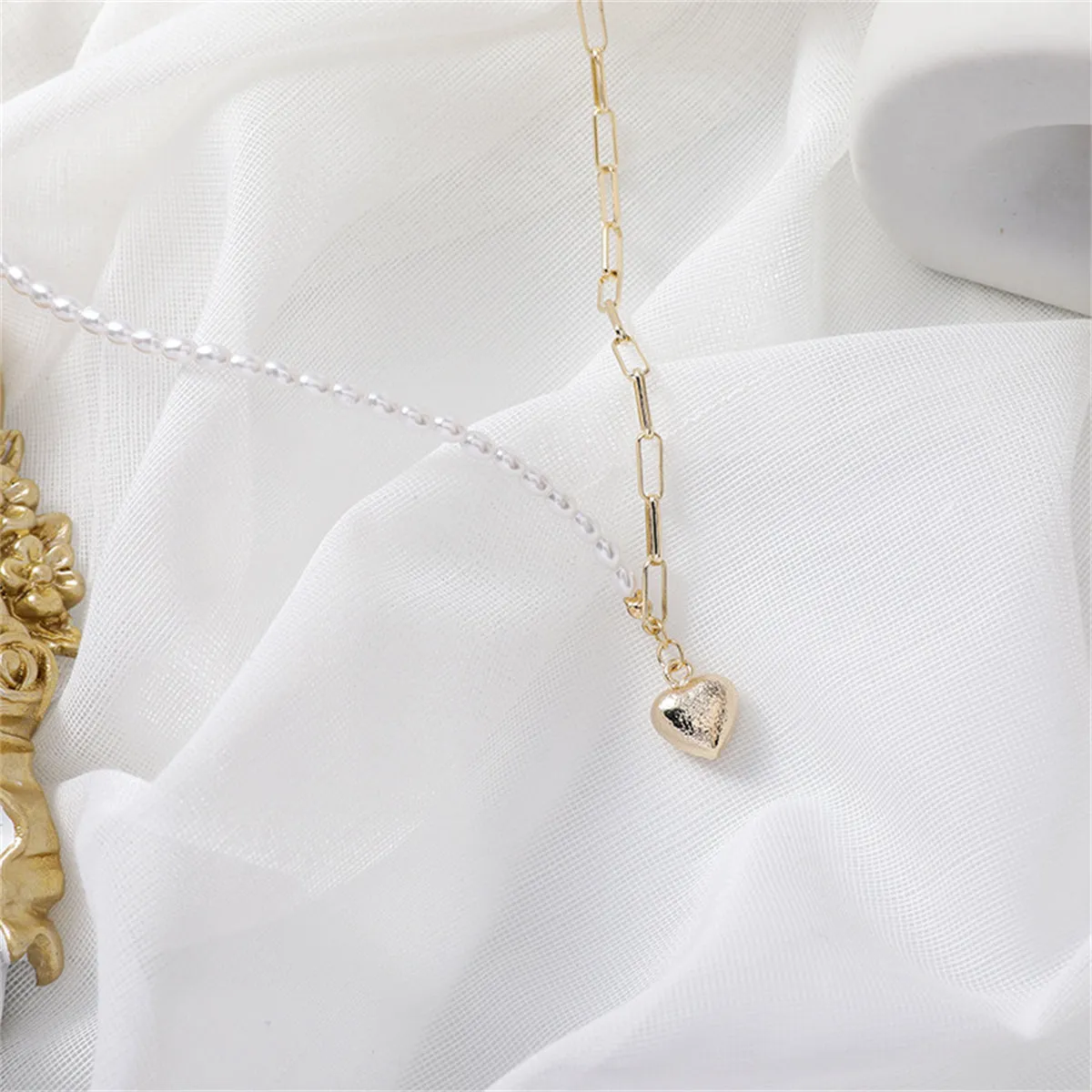Pearl & 18K Gold-Plated Heart Pendant Necklace