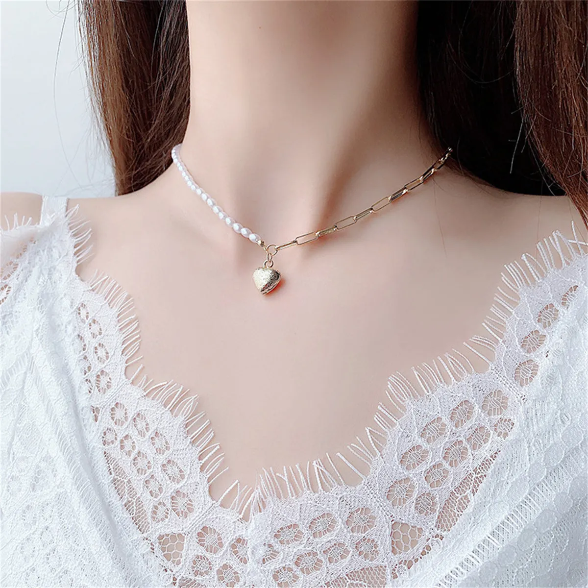 Pearl & 18K Gold-Plated Heart Pendant Necklace