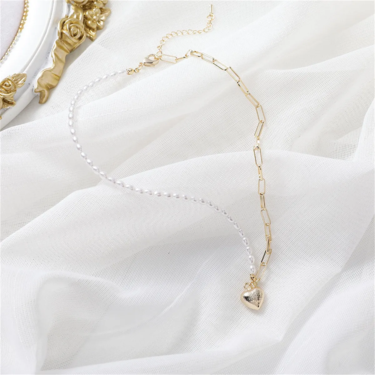 Pearl & 18K Gold-Plated Heart Pendant Necklace