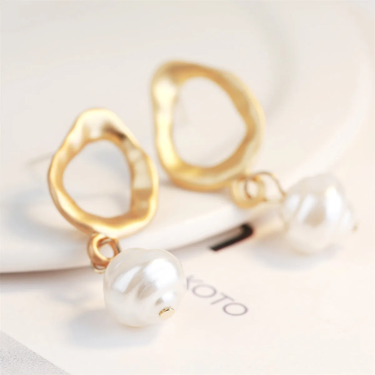 Pearl & 18K Gold-Plated Openwork Drop Earrings