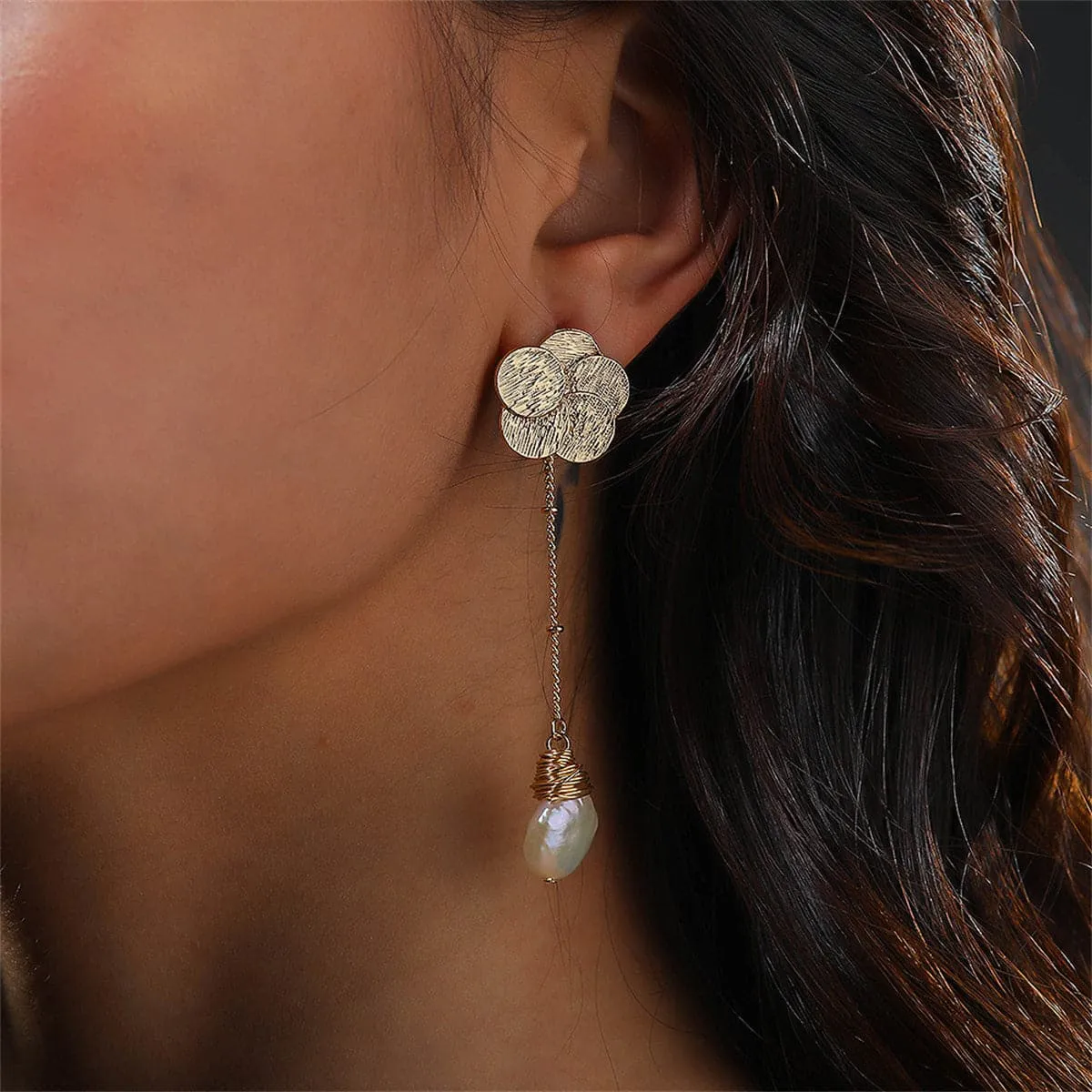 Pearl & 18K Gold-Plated Plum Blossom Drop Earrings