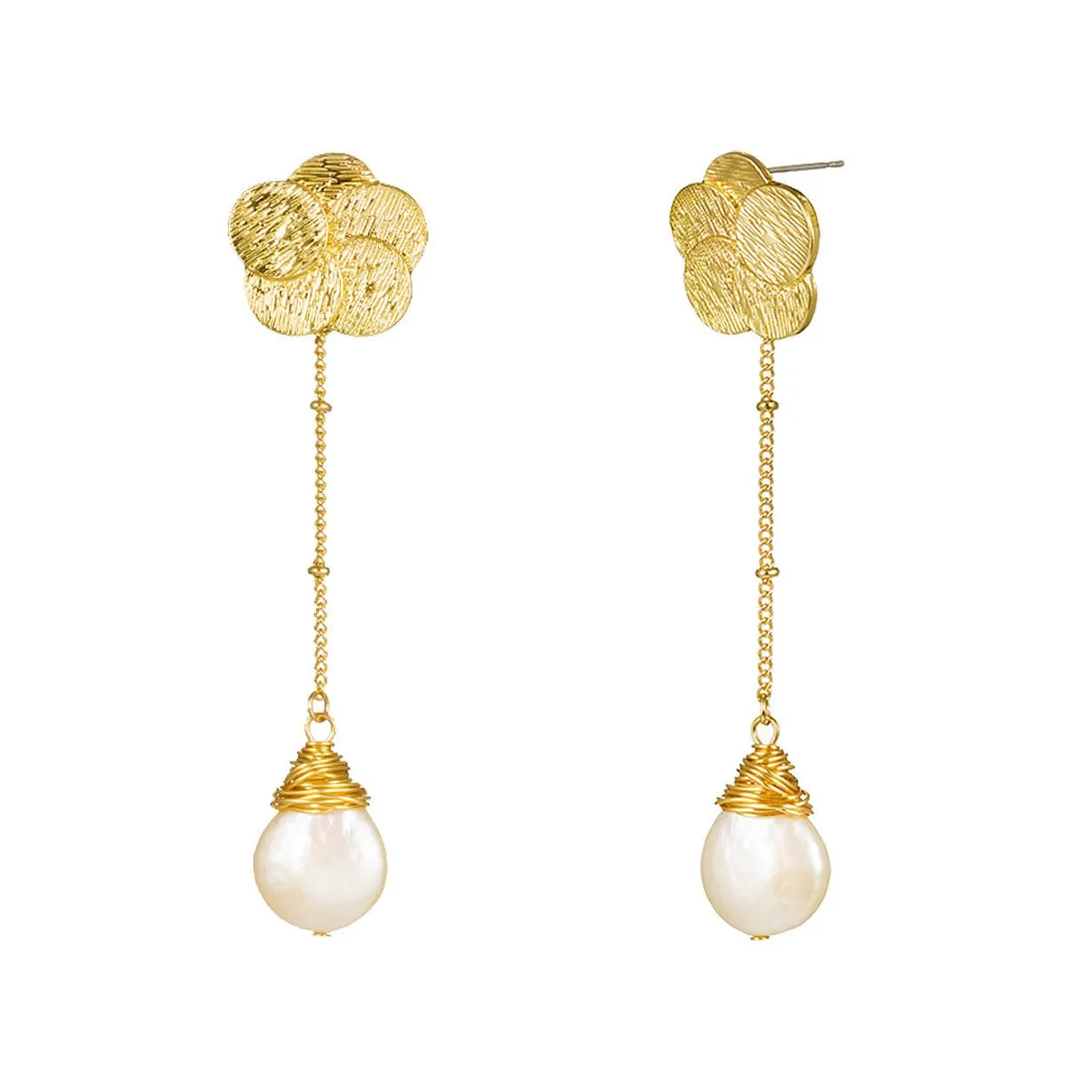 Pearl & 18K Gold-Plated Plum Blossom Drop Earrings
