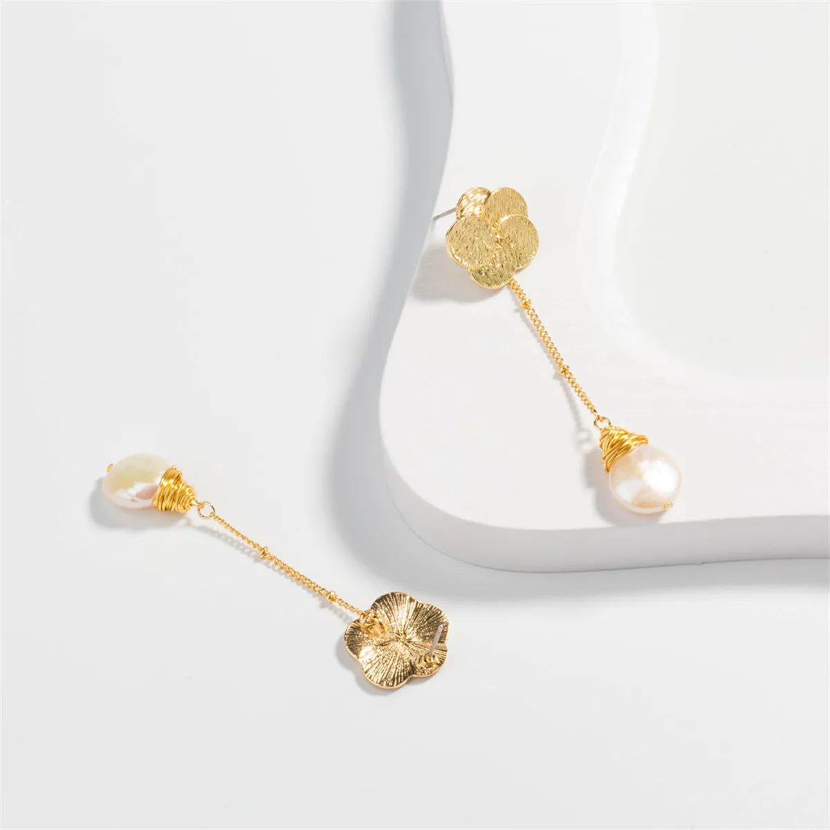 Pearl & 18K Gold-Plated Plum Blossom Drop Earrings