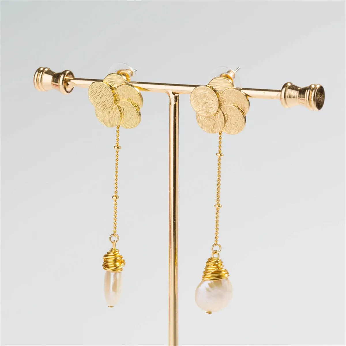 Pearl & 18K Gold-Plated Plum Blossom Drop Earrings