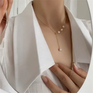 Pearl & 18K Gold-Plated Round Cable Chain Lariat Necklace