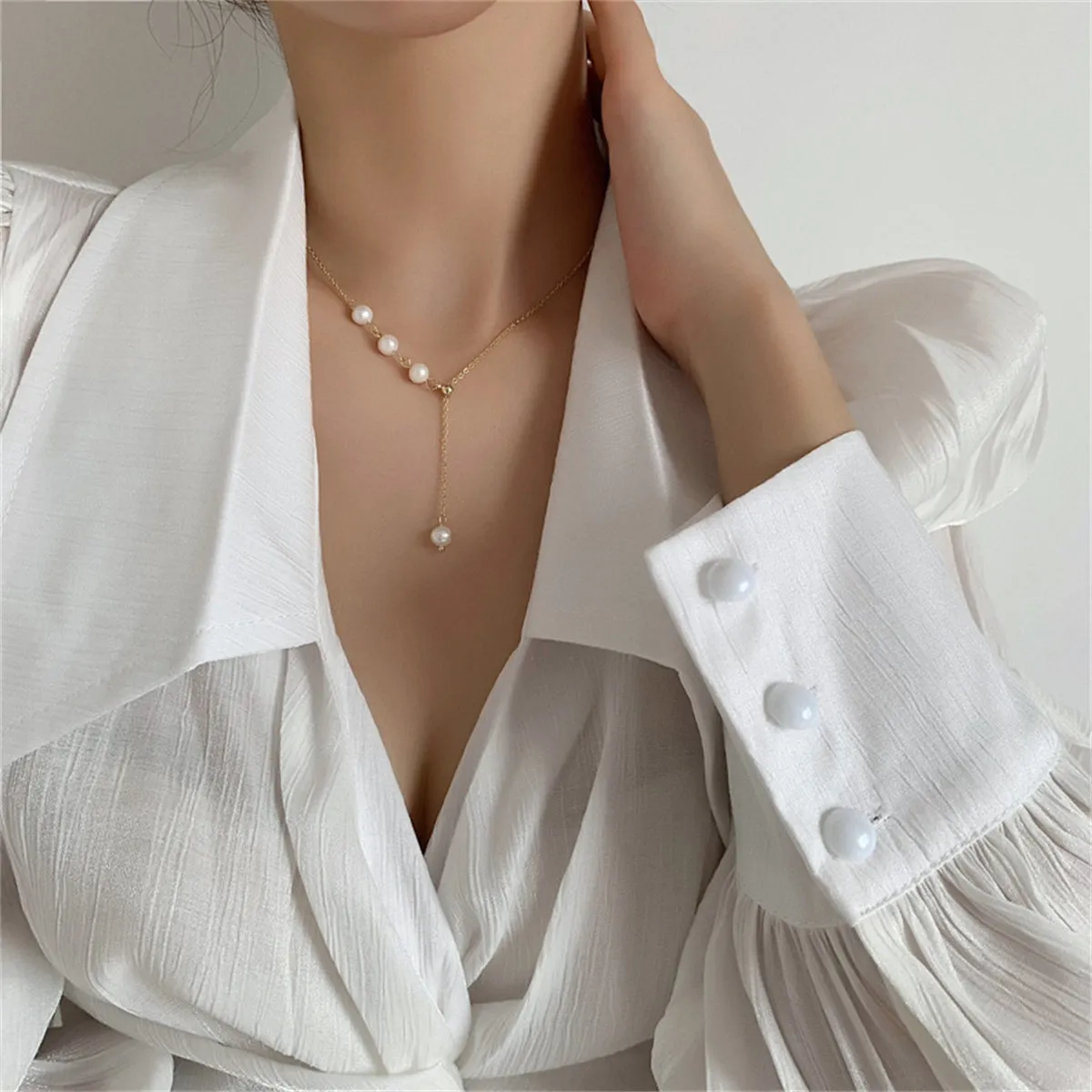 Pearl & 18K Gold-Plated Round Cable Chain Lariat Necklace