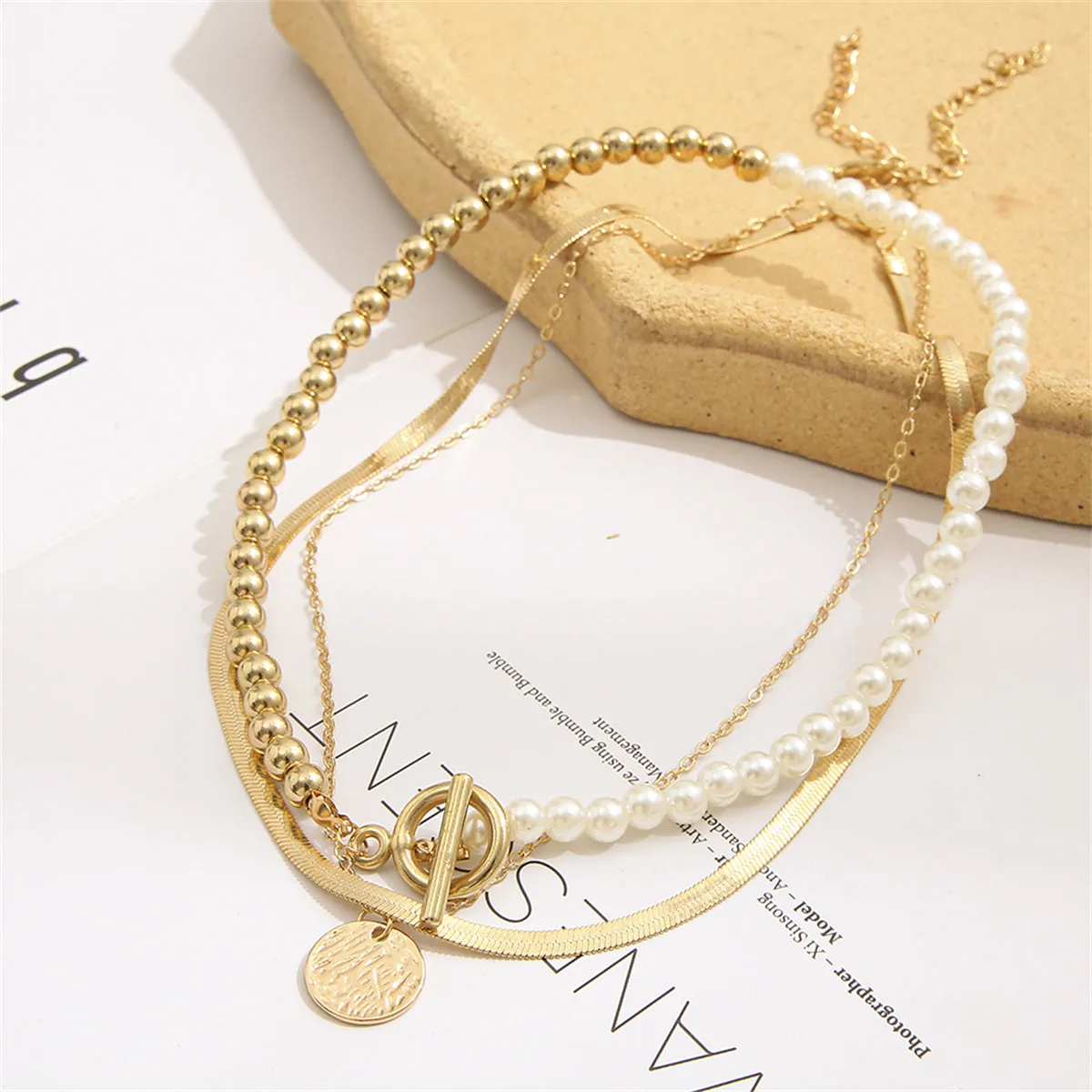 Pearl & 18K Gold-Plated Snake Chain Toggle Necklace Set