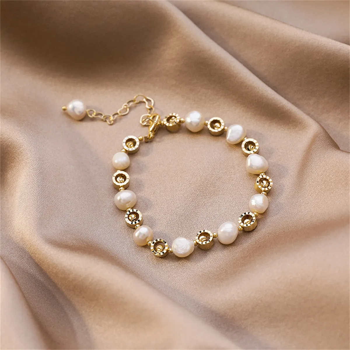 Pearl & 18K Gold-Plated Station Bracelet