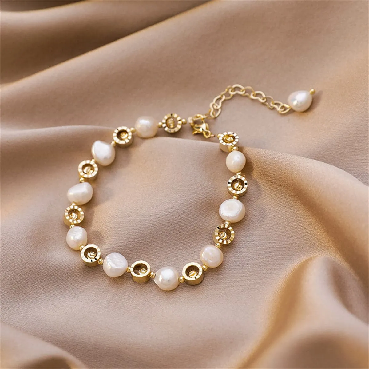 Pearl & 18K Gold-Plated Station Bracelet
