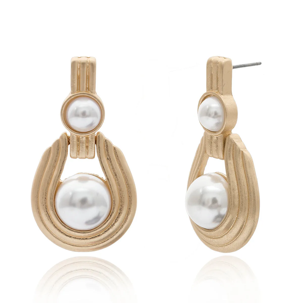 Pearl & 18K Gold-Plated Textured Oval Drop Earrings