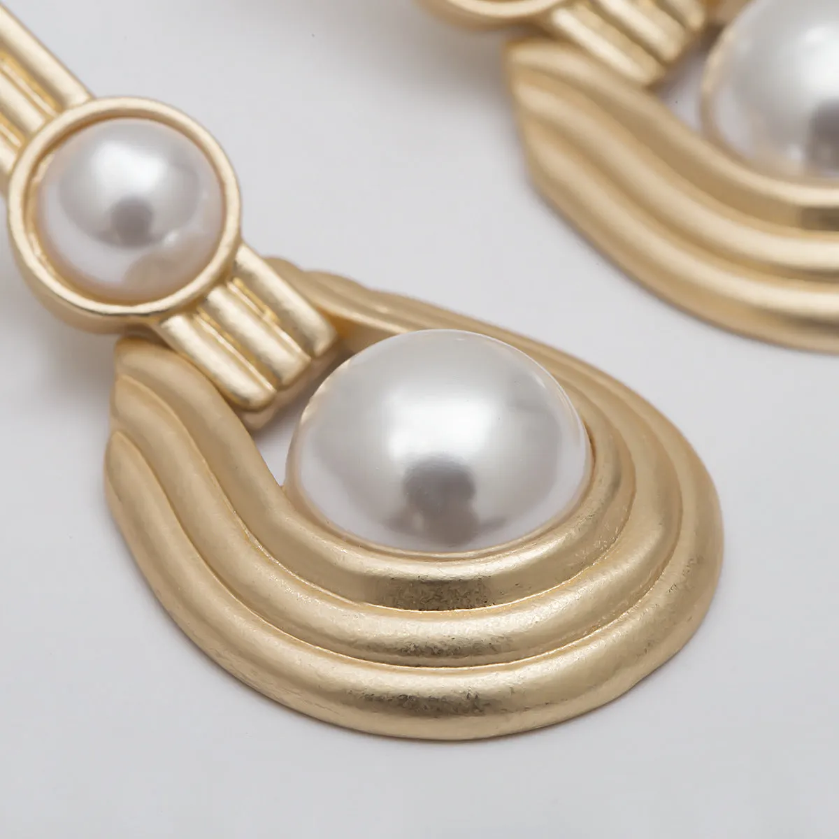 Pearl & 18K Gold-Plated Textured Oval Drop Earrings