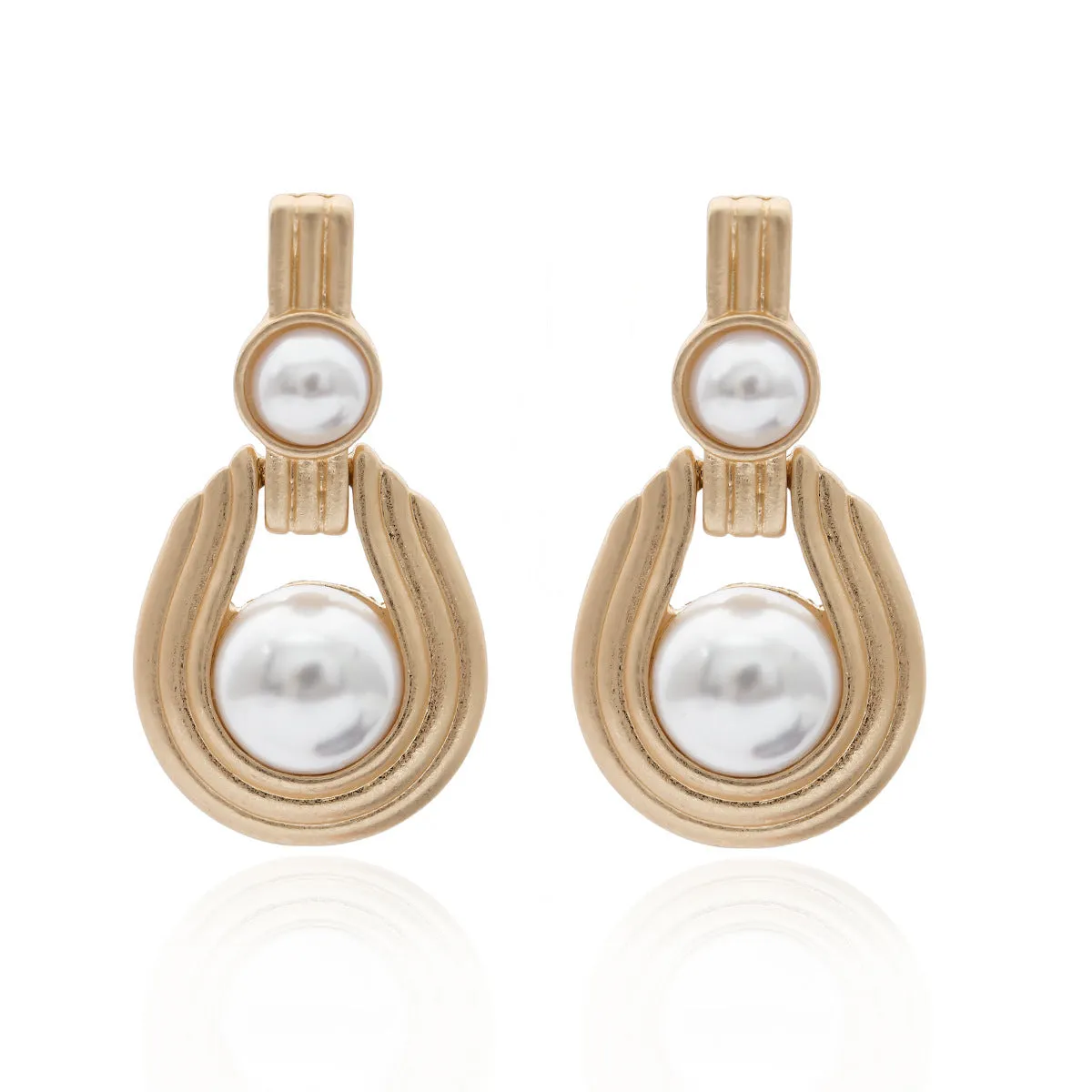 Pearl & 18K Gold-Plated Textured Oval Drop Earrings