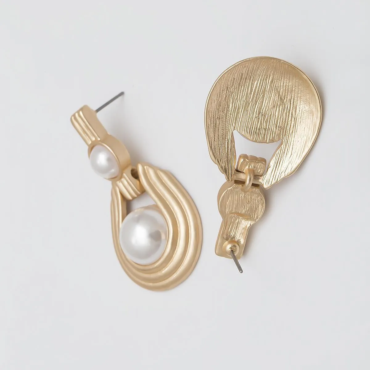 Pearl & 18K Gold-Plated Textured Oval Drop Earrings