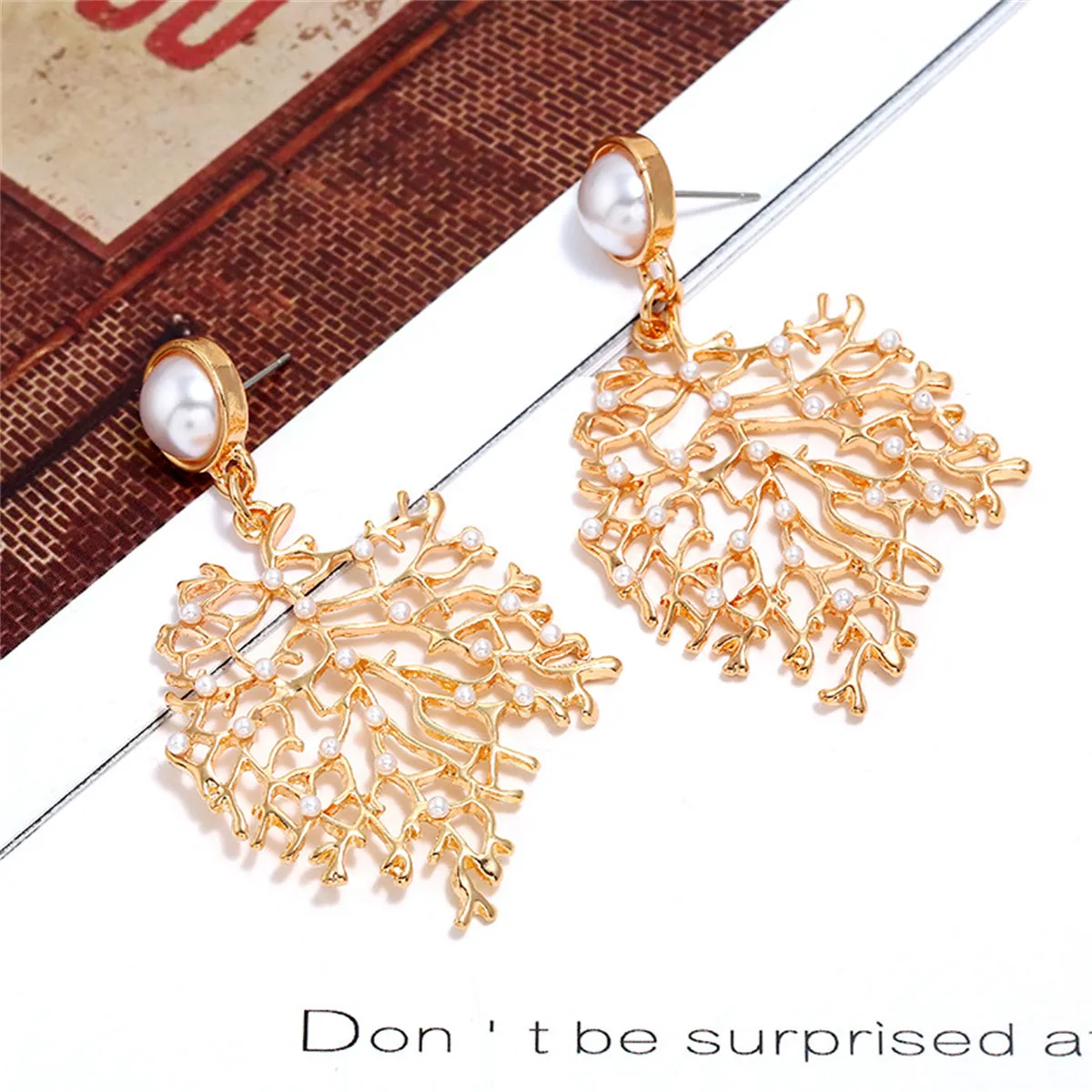 Pearl & 18K Gold-Plated Tree Dangle Earrings