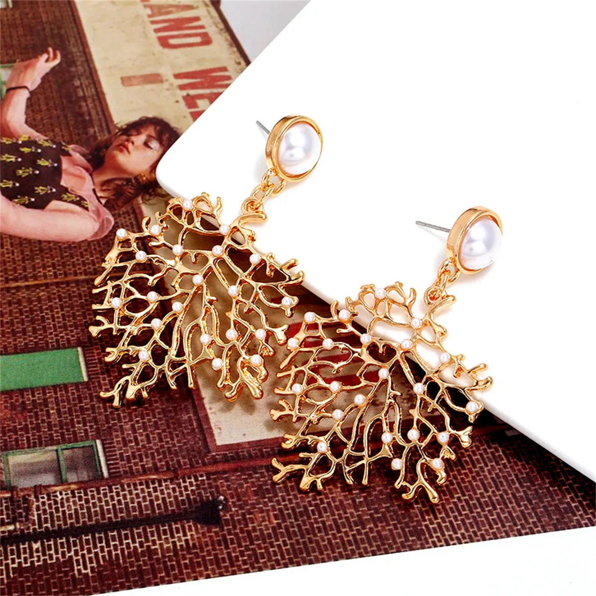 Pearl & 18K Gold-Plated Tree Dangle Earrings