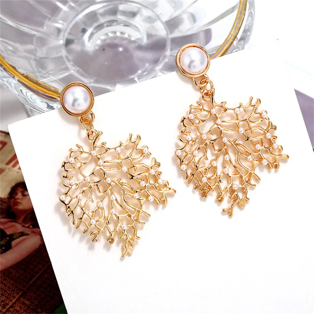Pearl & 18K Gold-Plated Tree Dangle Earrings