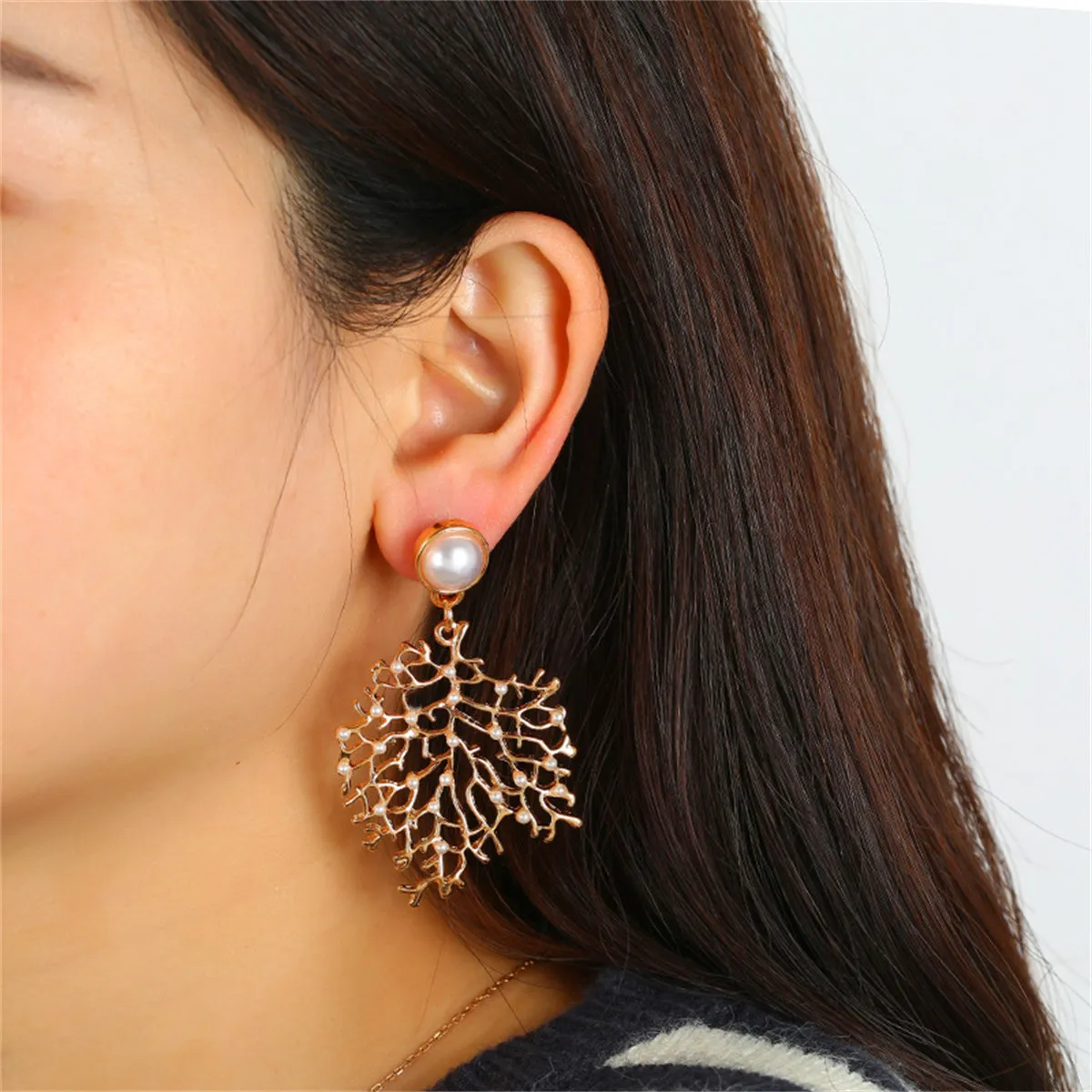 Pearl & 18K Gold-Plated Tree Dangle Earrings